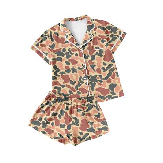 presale GSSO1550 Adult female camouflage yellow brown short-sleeved shorts pajamas set 2024 10.31