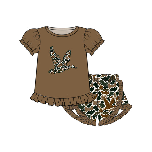 presale GSSO1556 Camouflage duck brown lace short sleeve shorts set 2024 11.2