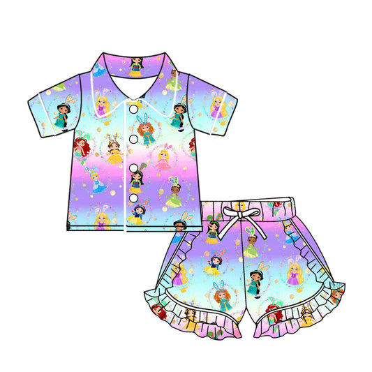 presale GSSO1560   Bunny Ears Princess Colorful Short Sleeve Shorts Pajama Set 2024 11.5