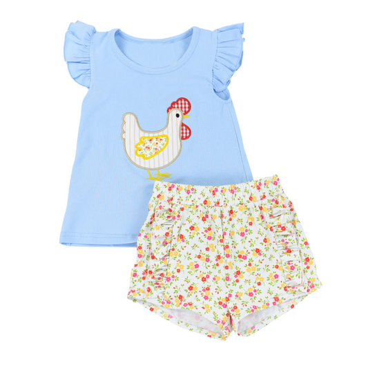 presale GSSO1565 Chick blue flying sleeves floral lace shorts suit  2024 11.6