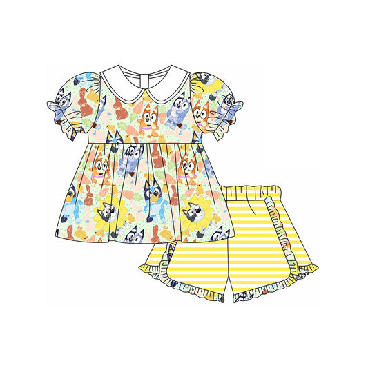presale GSSO1568 Easter Green Short Sleeve Yellow Striped Shorts Set 2024 11.6