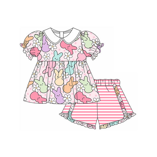 presale GSSO1569  Easter Bunny Flower Star Doll Collar Short Sleeve Pink Striped Shorts Suit 2024 11.6