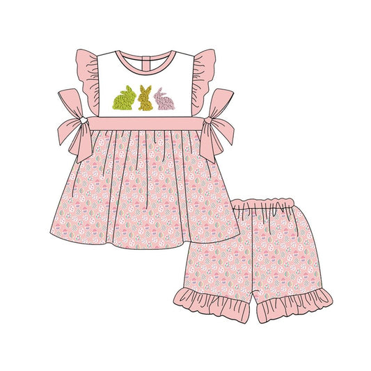 presale GSSO1571  Easter Bunny Egg Pink and White Fly Sleeve Shorts Set 2024 11.6