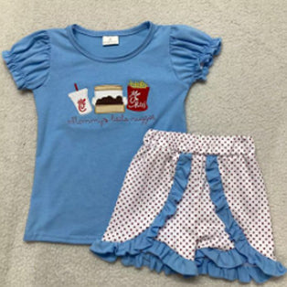presale GSSO1575 Food Blue Short Sleeve Polka Dot Lace Shorts Set 2024 11.7