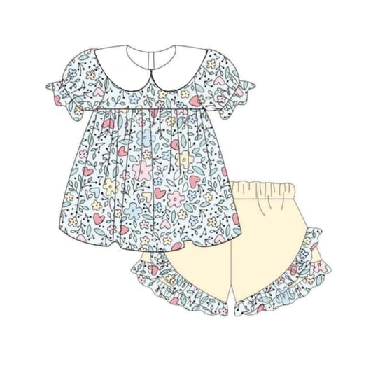 presale GSSO1578 Flower and leaf blue short-sleeve yellow shorts suit 2024 .11.8