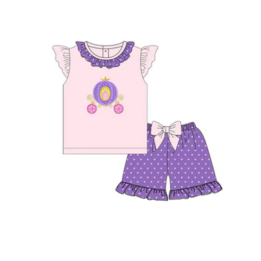 presale GSSO1579 Cartoon Car Polka Dot Purple Lace Pink Fly Sleeve Shorts Set  2024 .11.8