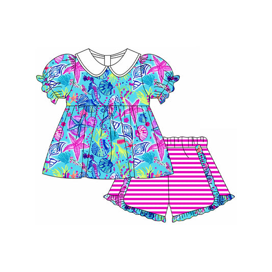 presale GSSO1580 Starfish Seahorse Short Sleeve Rose Red Striped Shorts Suit  2024 .11.8