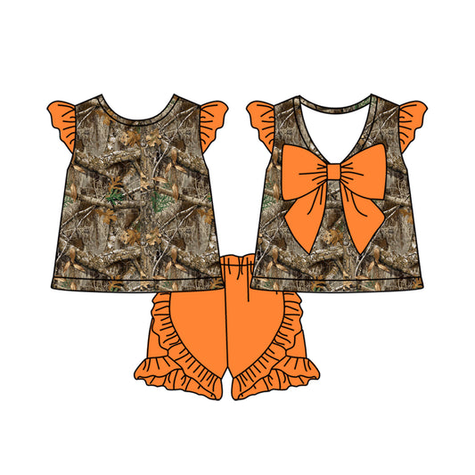 presale GSSO1584 Branches and Leaves Camouflage Orange Bow Flying Sleeve Shorts Set  2024 .11.8