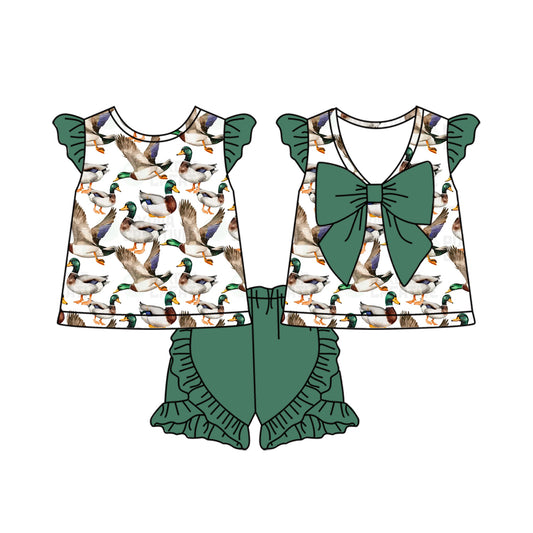 presale GSSO1585  Duck Green Bow White Fly Sleeve Shorts Set  2024 .11.8