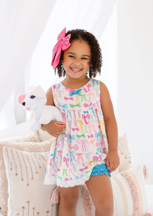 presale GSSO1588  Colorful bow pattern lace white sleeveless shorts set  2024 11.11