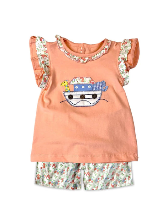 presale GSSO1590 Giraffe elephant animal floral lace orange short-sleeved shorts suit  2024 11.11