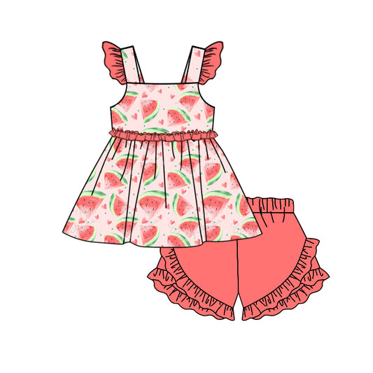 presale GSSO1592  Watermelon Heart Lace Pink Fly Sleeve Shorts Set  2024 11.11