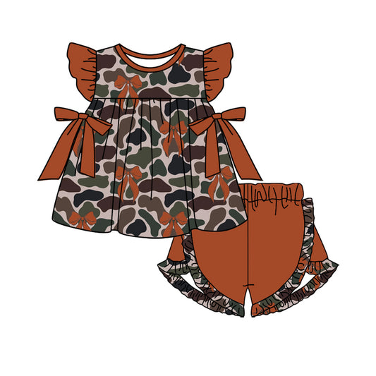 presale GSSO1594 Camouflage Brown Bow Pattern Fly Sleeve Shorts Set 2024 11.12