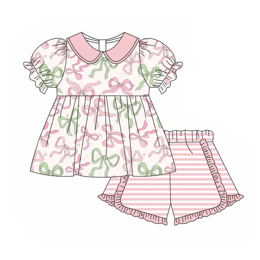 presale GSSO1599 Pink short-sleeved striped shorts suit with bow pattern  2024 11.13