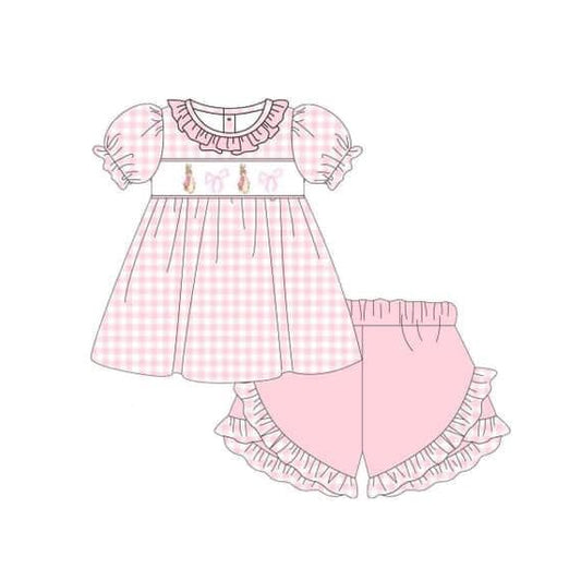 presale GSSO1600 Easter Bunny Bow Pattern Pink Plaid Short Sleeve Shorts Set 2024 11.13