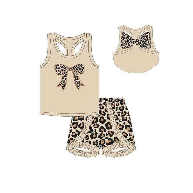 GSSO1603  Leopard print bow brown vest shorts set D 4.24