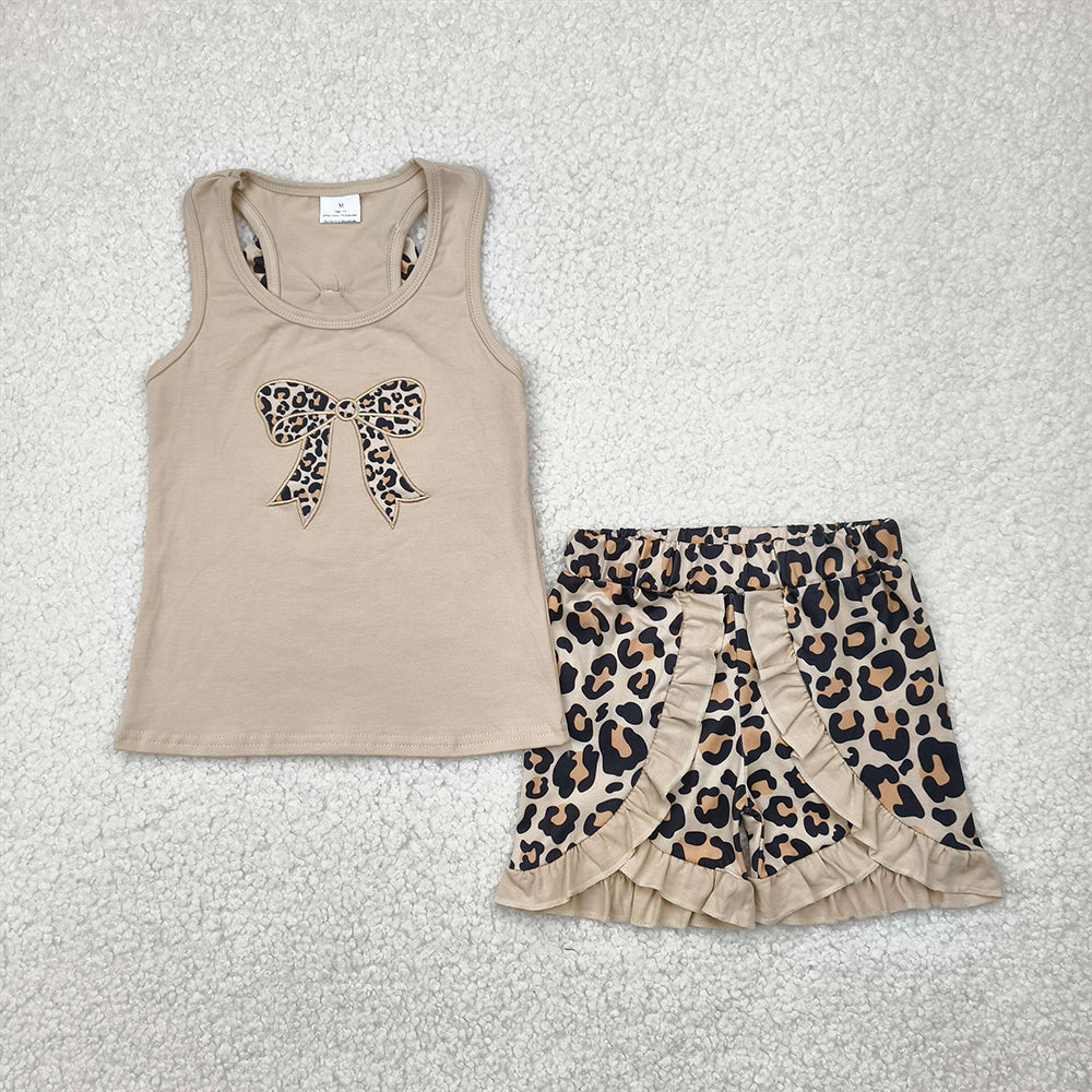 GSSO1603  Leopard print bow brown vest shorts set D 4.24