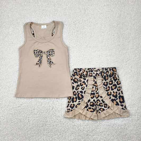 GSSO1603 Leopard print bow brown vest shorts set D 4.24