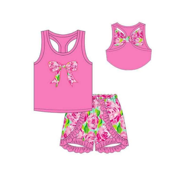 GSSO1605 Flower, Leaf, Bowknot Rose Red Vest Shorts Set  D 4.22