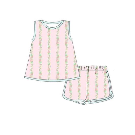 Presale GSSO1609 Pink floral striped sleeveless shorts set 2024 11.14