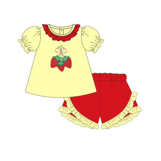 Presale GSSO1610  Bow pattern strawberry yellow short sleeve red shorts set 2024 11.14
