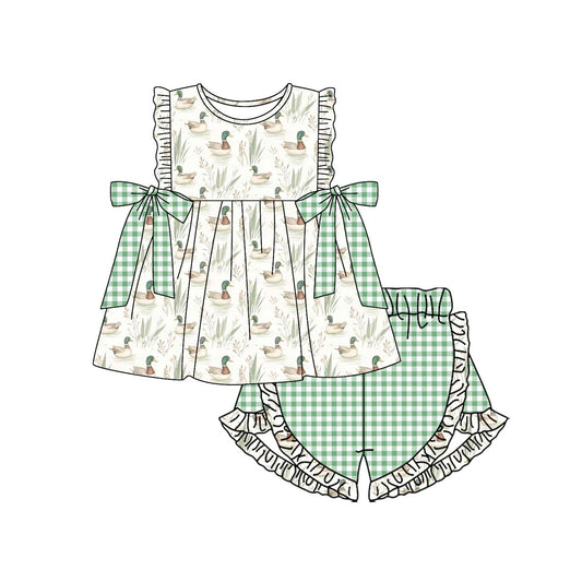 Presale GSSO1611 Green Plaid Bow Duck Sleeveless Shorts Set 2024 11.14