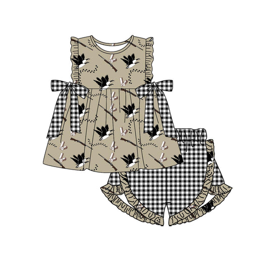Presale GSSO1612  Black Plaid Bow Shotgun Duck Sleeveless Shorts Set 2024 11.14