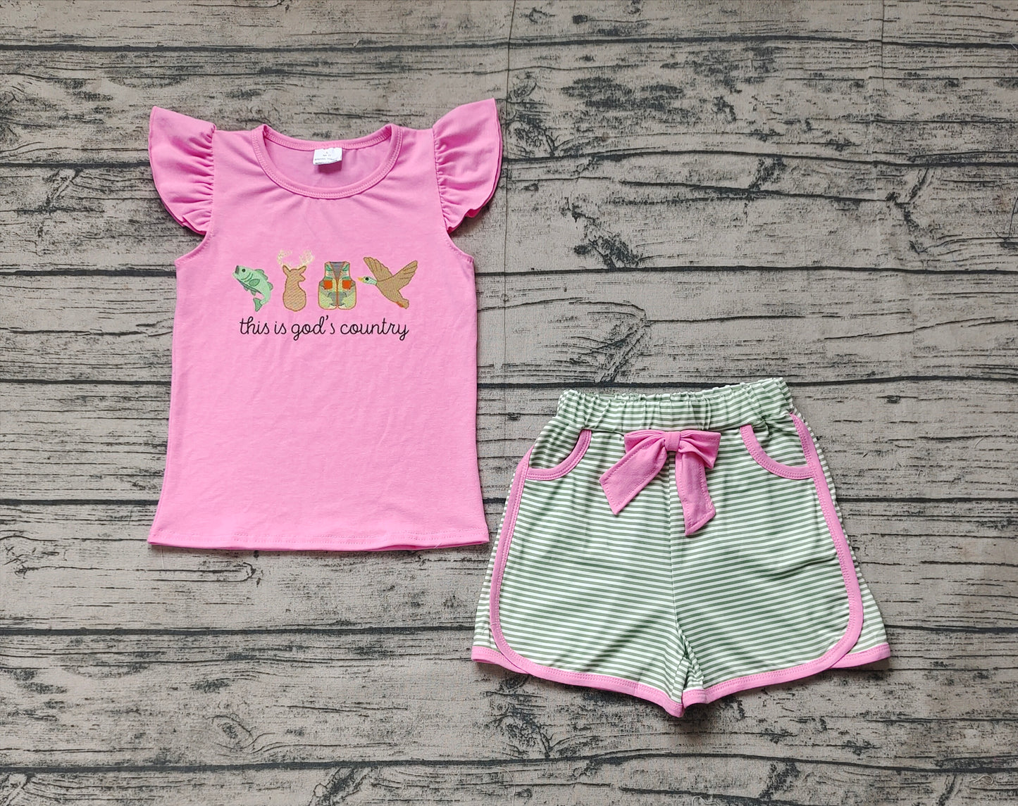GSSO1614 Fish Deer Vest Duck Pink Flying Sleeve Striped Shorts Set D 4.19