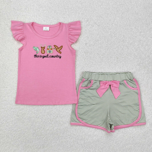 GSSO1614 Fish Deer Vest Duck Pink Flying Sleeve Striped Shorts Set D 4.19