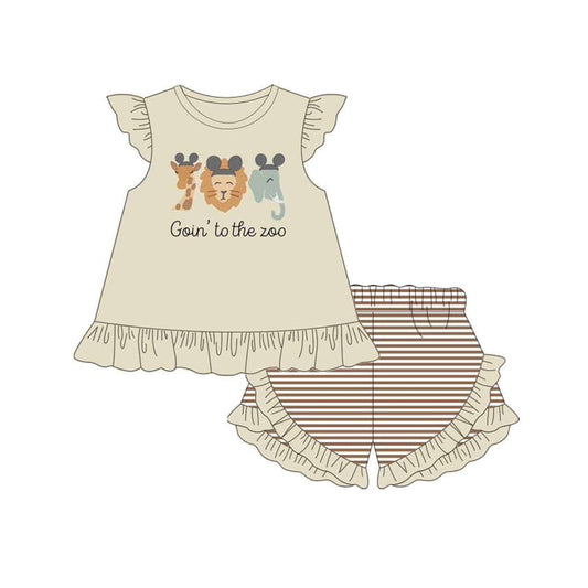 Presale GSSO1615  Giraffe Lion Elephant Animal Flying Sleeve Striped Shorts Set 2024 11.14