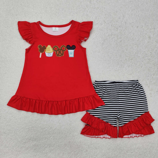 GSSO1616 Ice Cream Red Fly Sleeve Striped Shorts Set