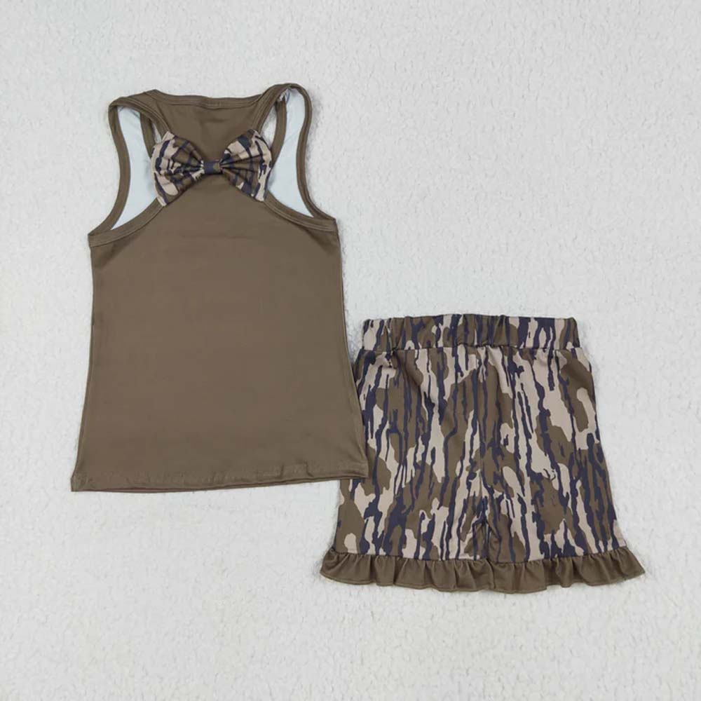 Sibling Baby Girls Sleeveless Colorful Leopard Camo Bow Vest Top Ruffle Shorts Set D 6.28