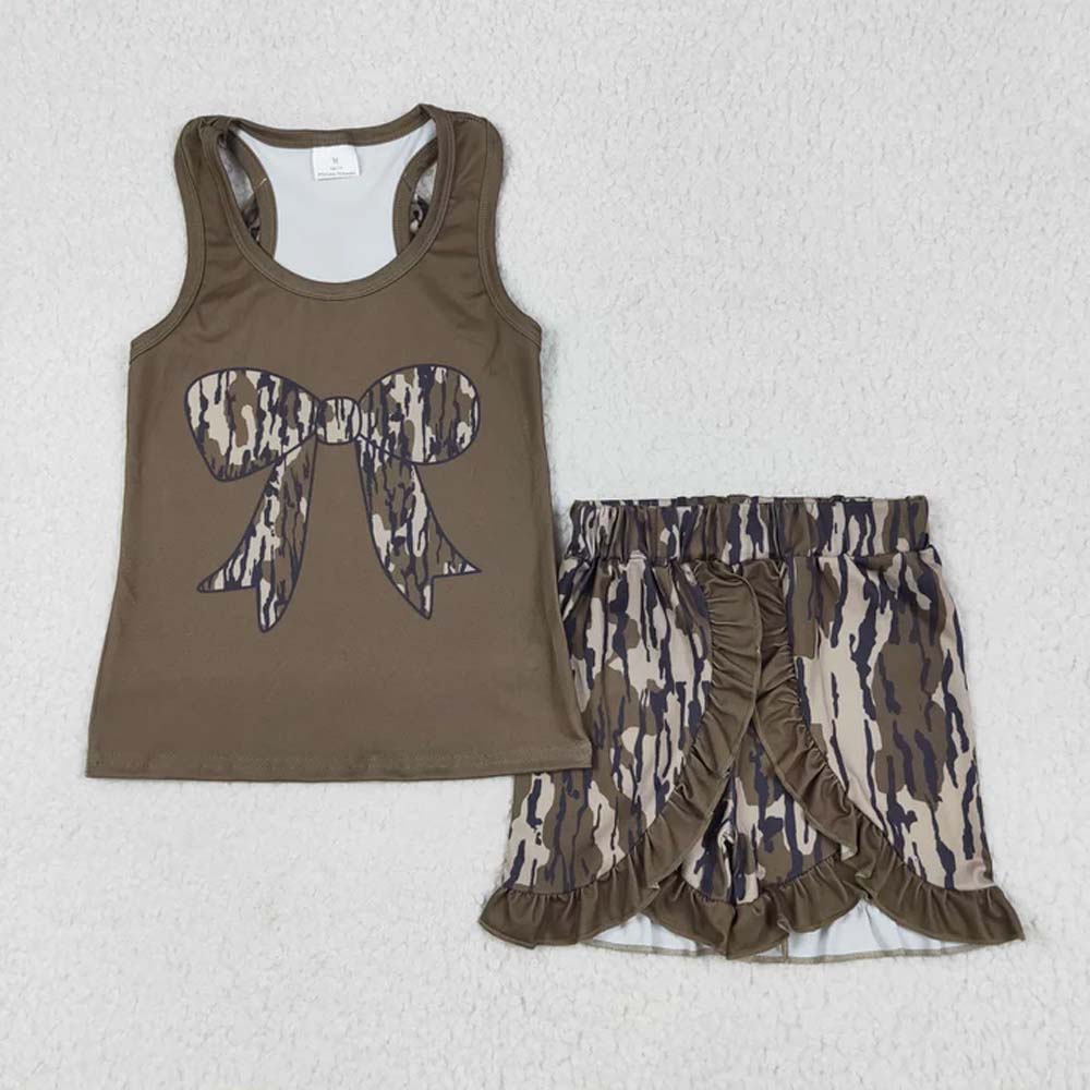 Sibling Baby Girls Sleeveless Colorful Leopard Camo Bow Vest Top Ruffle Shorts Set D 6.28