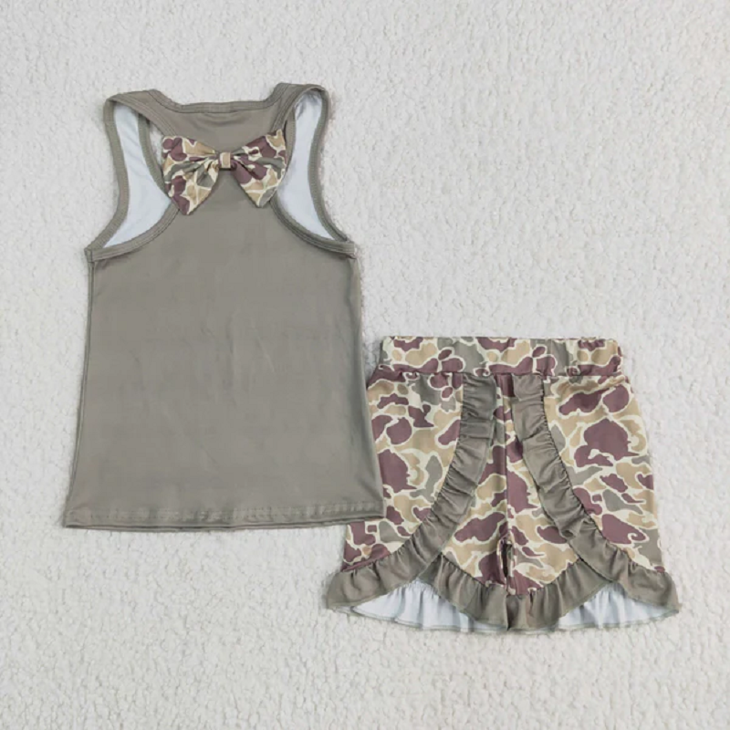 Sibling Baby Girls Sleeveless Colorful Leopard Camo Bow Vest Top Ruffle Shorts Set D 6.28