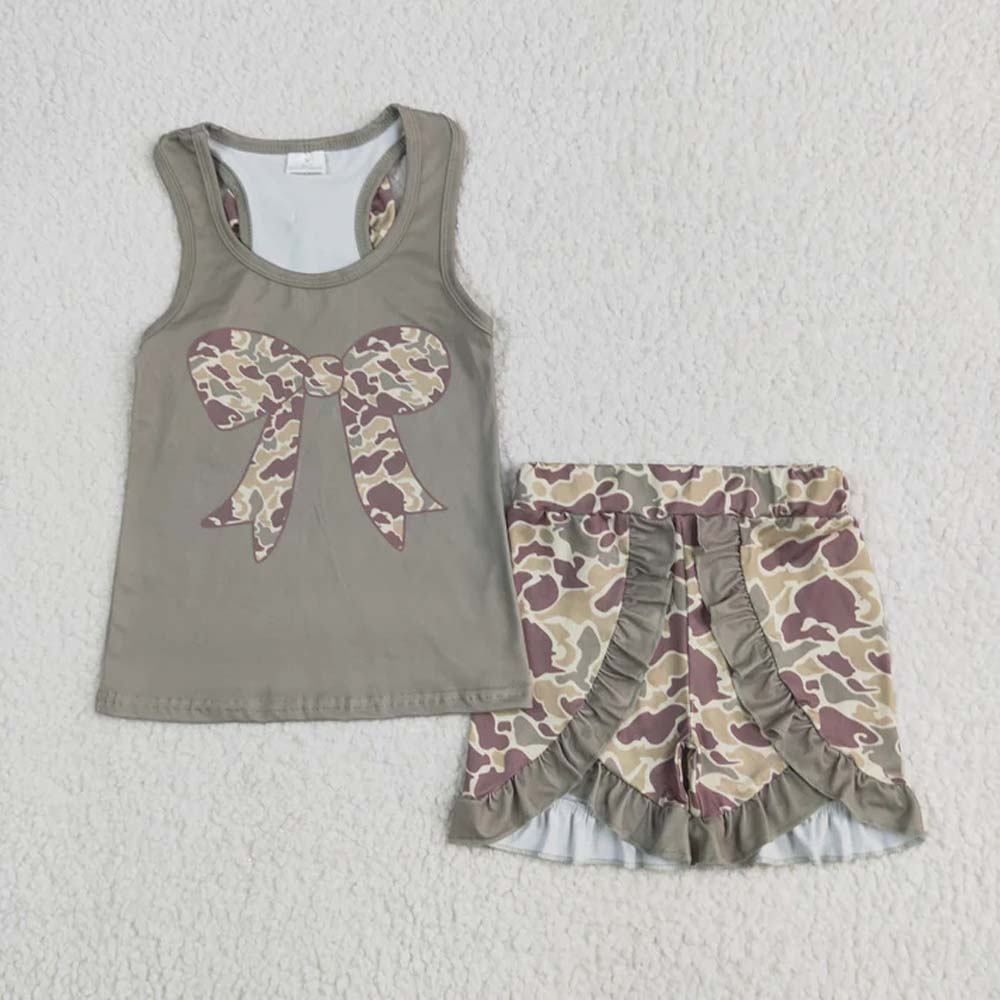 Sibling Baby Girls Sleeveless Colorful Leopard Camo Bow Vest Top Ruffle Shorts Set D 6.28