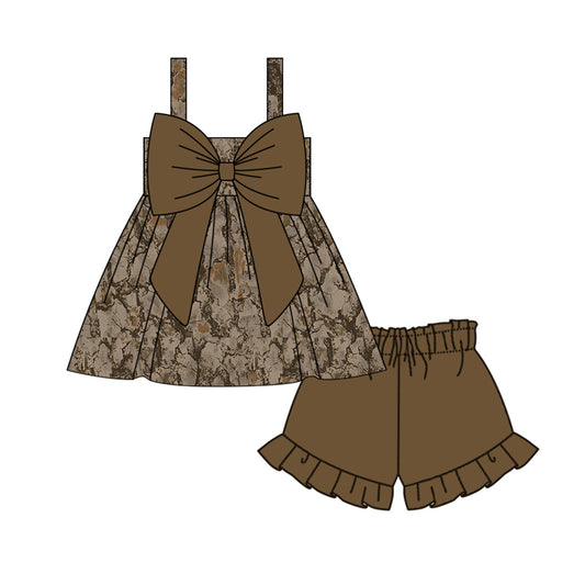 presale GSSO1633 Branch Camouflage Bowknot Suspender Short Sleeve Shorts Set   2024 11.18