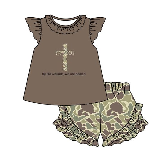presale GSSO1650 Camouflage Cross Brown Fly Sleeve Shorts Set  2024 11.21