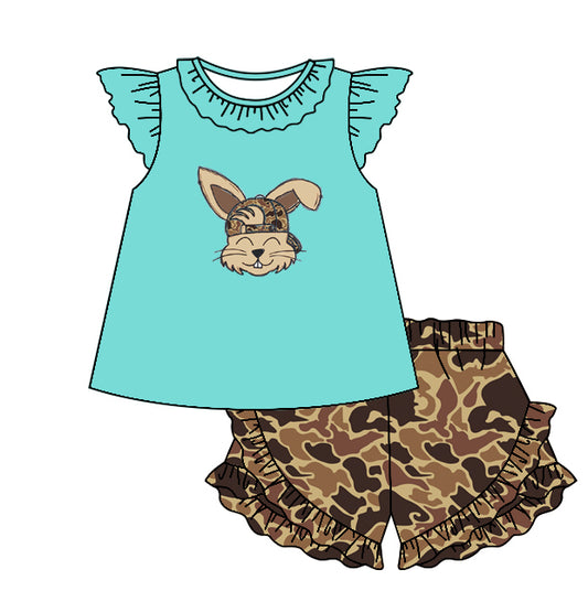 presale GSSO1651  Camouflage hat rabbit lake blue flying sleeve shorts suit  2024 11.21