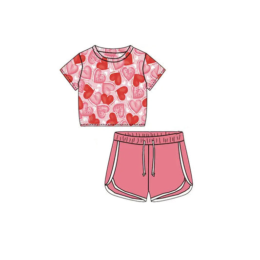 presale GSSO1656 Heart pattern short-sleeved pink shorts suit  2024 11.22