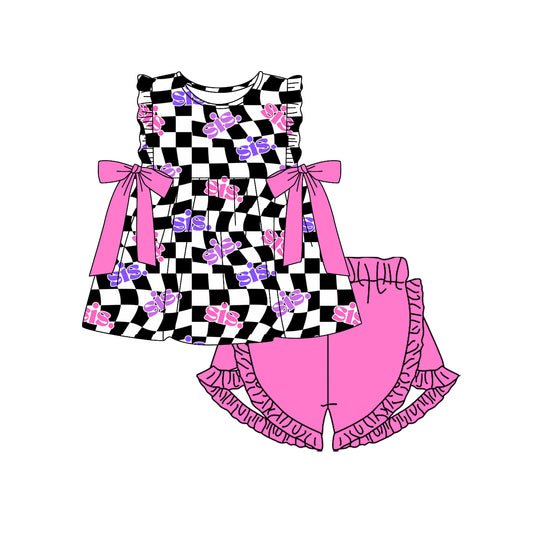 presale GSSO1659 Rose Red Bow Black and White Check Sleeveless Shorts Set  2024 11.22