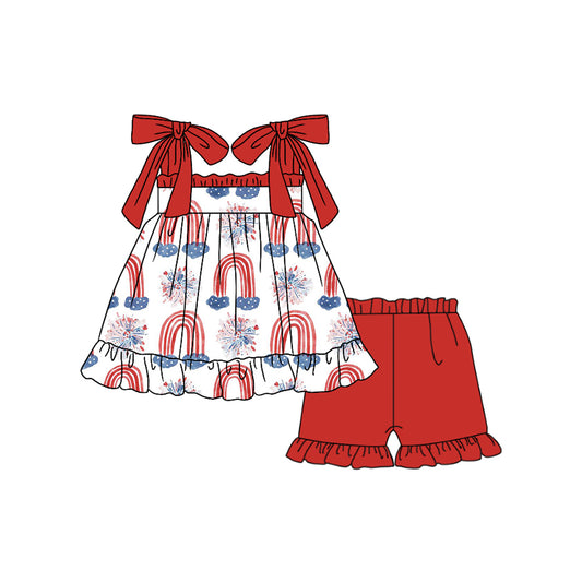 presale GSSO1661  National Day Rainbow Fireworks Red Lace Suspender Shorts Set 2024 11.22