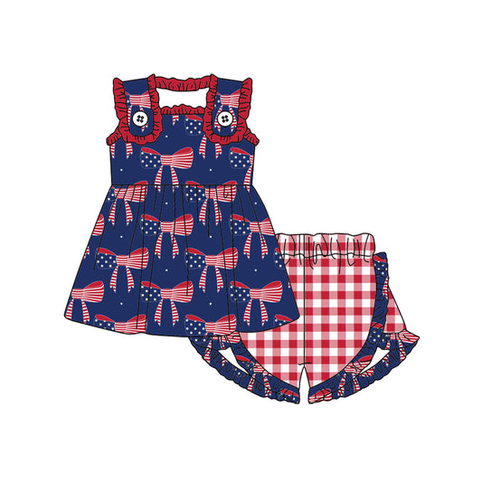 presale GSSO1663 National Day Star Stripe Bow Pattern Blue Sleeveless Red Plaid Shorts Set  2024 11.22