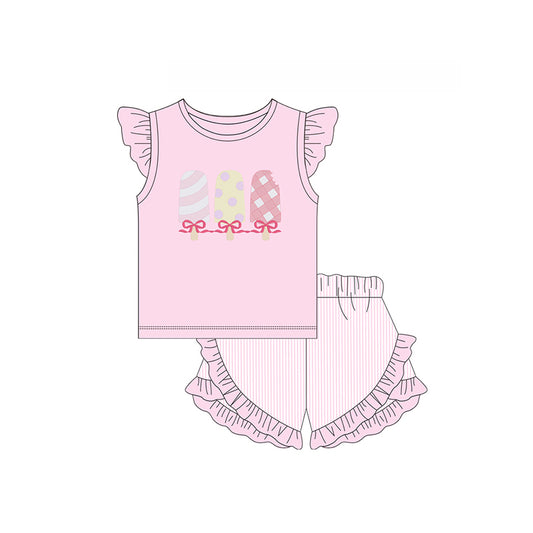 presale GSSO1668  Bow pattern ice cream popsicle pink flying sleeves striped shorts set 2024 11.22