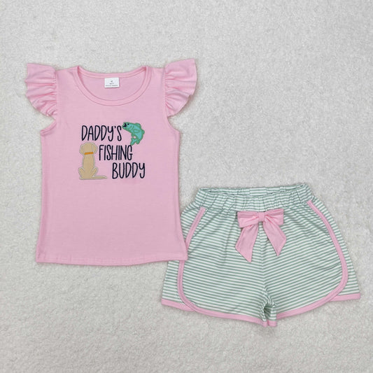 GSSO1673 Fish Puppy Pink Flying Sleeve Striped Shorts Set D 5.22