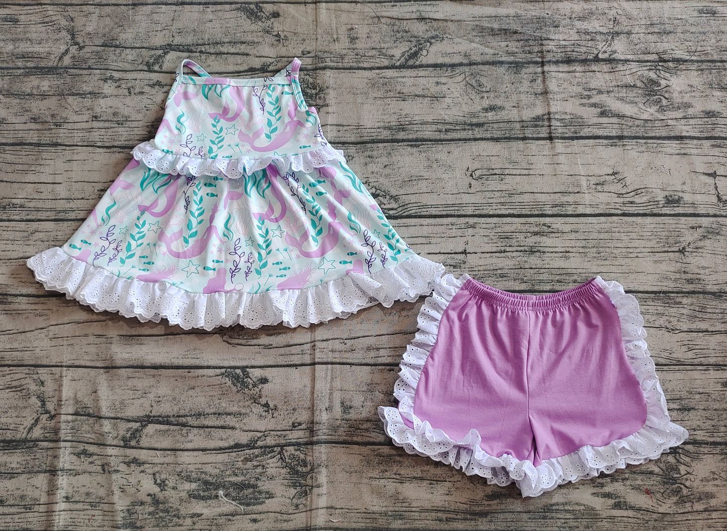 GSSO1675 Seagrass Lace Sleeveless Purple Shorts Set   D 6.2
