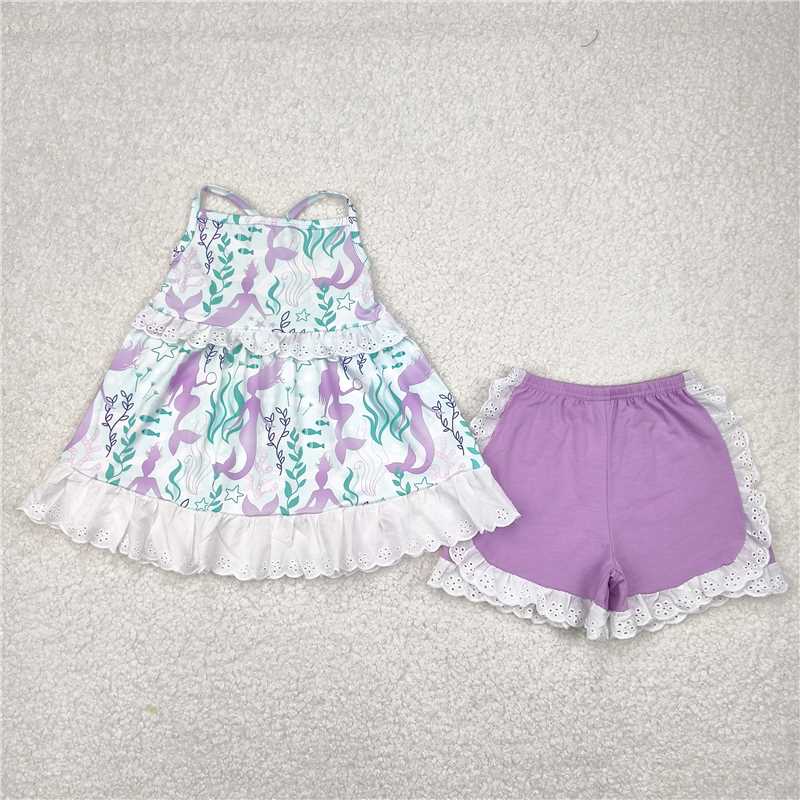 GSSO1675 Seagrass Lace Sleeveless Purple Shorts Set   D 6.2