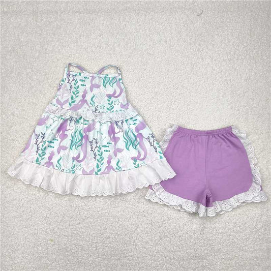 GSSO1675 Seagrass Lace Sleeveless Purple Shorts Set   D 6.2
