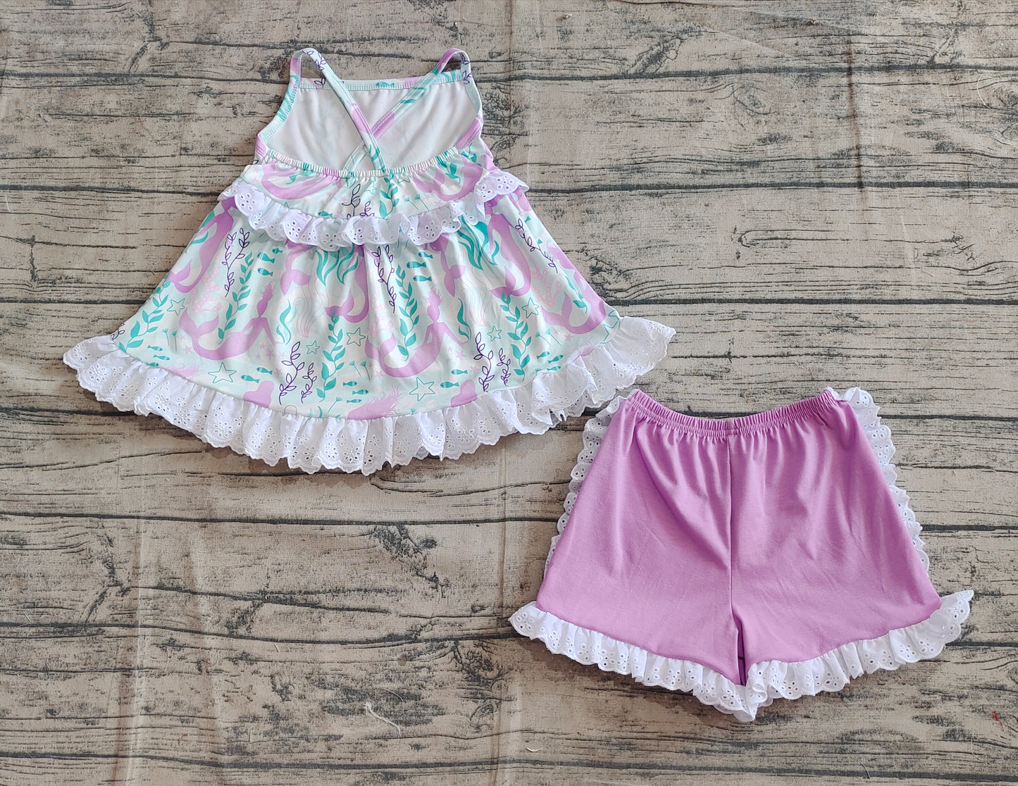 GSSO1675 Seagrass Lace Sleeveless Purple Shorts Set   D 6.2