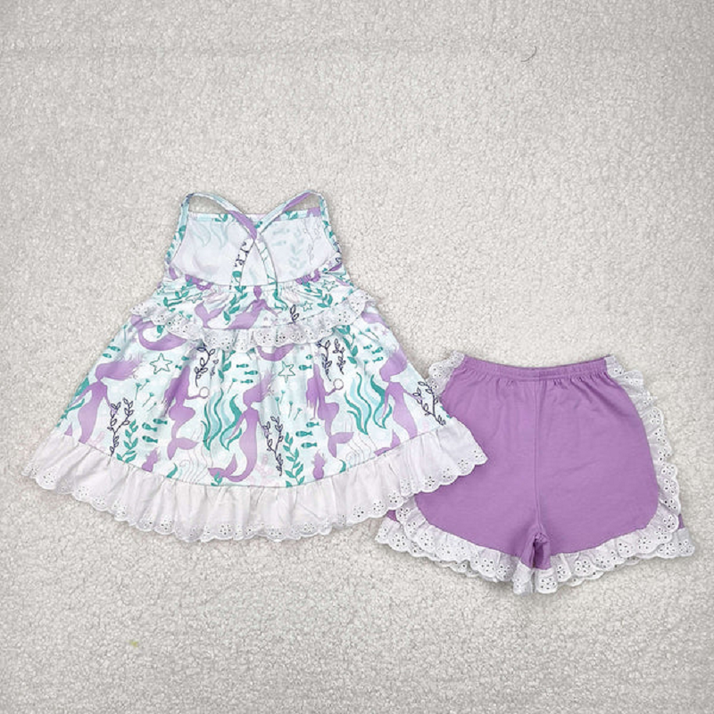 GSSO1675 Seagrass Lace Sleeveless Purple Shorts Set   D 6.2