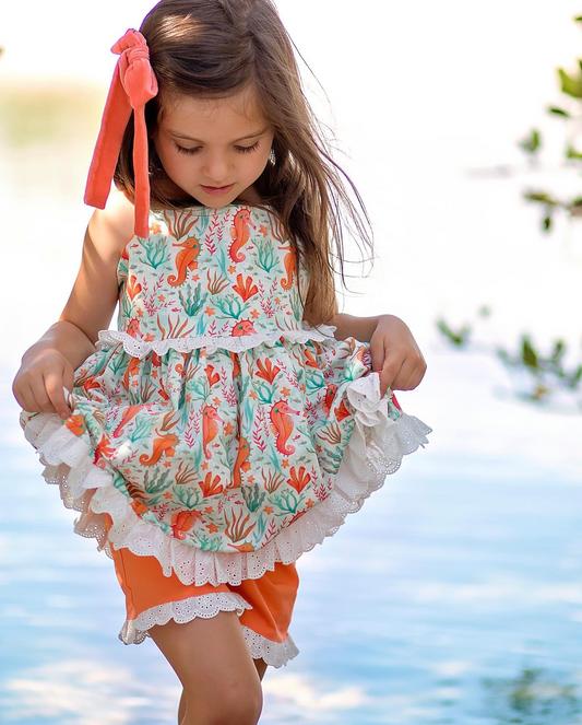 presale GSSO1676 Seagrass lace sleeveless orange shorts set 2024 11.28